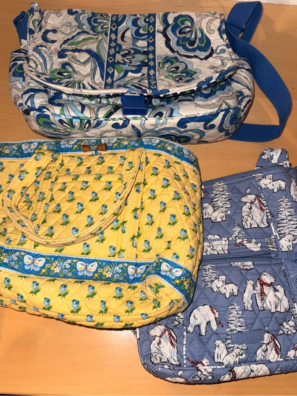 Vera Bradley Blue, White, Yellow & Light Green Quilted Crossbody and Tote Set